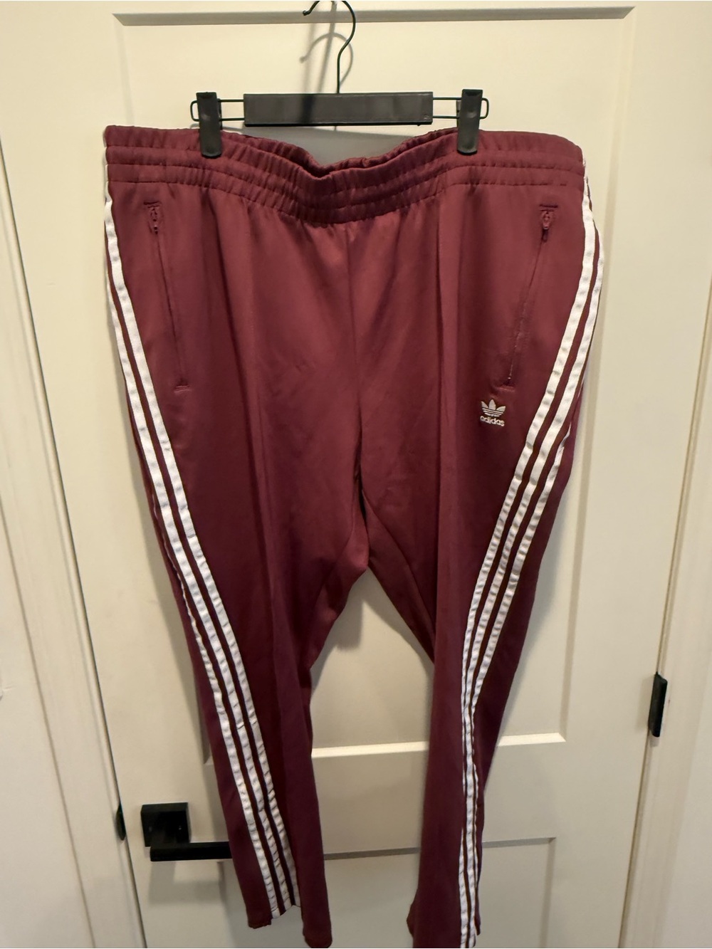 Adidas Womens Maroon Track Pants with White Stripes